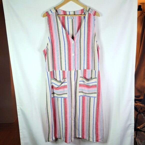 Linen Striped Sleeveless Button Down Sun Dress - Picture 4 of 10